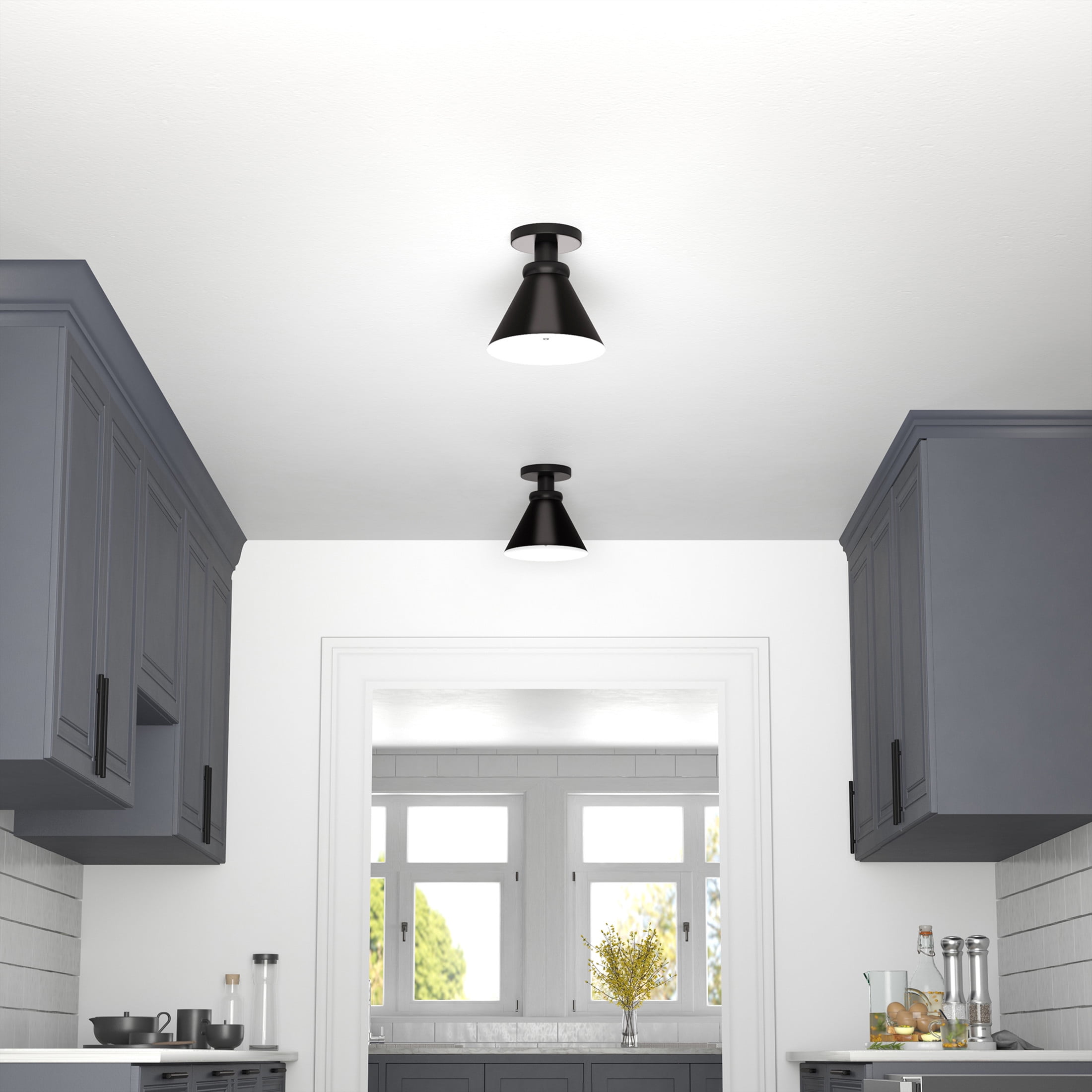 Evelyn&Zoe 8.5" Black Semi Flush Mount