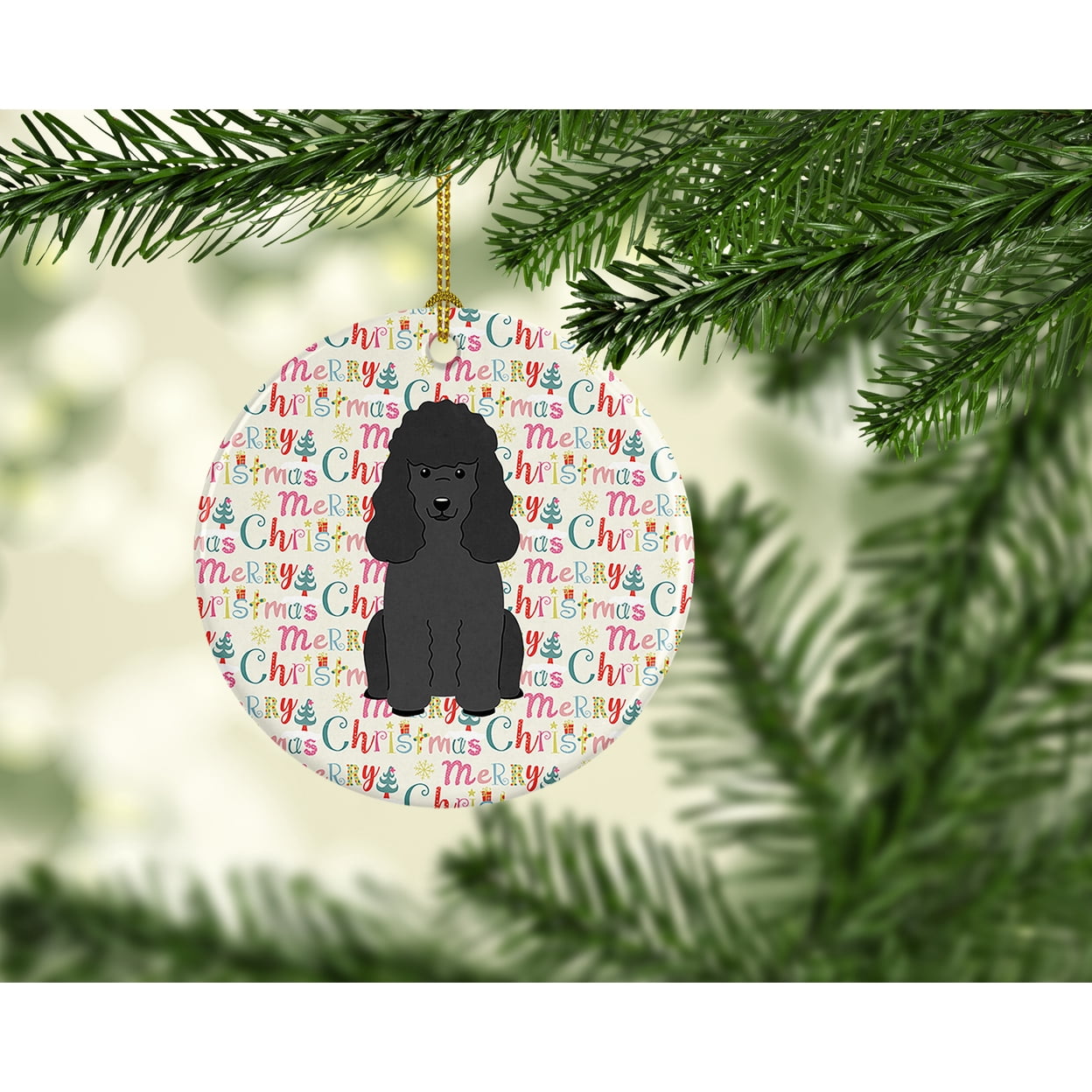 Merry Christmas Poodle Black Ceramic Ornament 2.8 in x 2.8 in