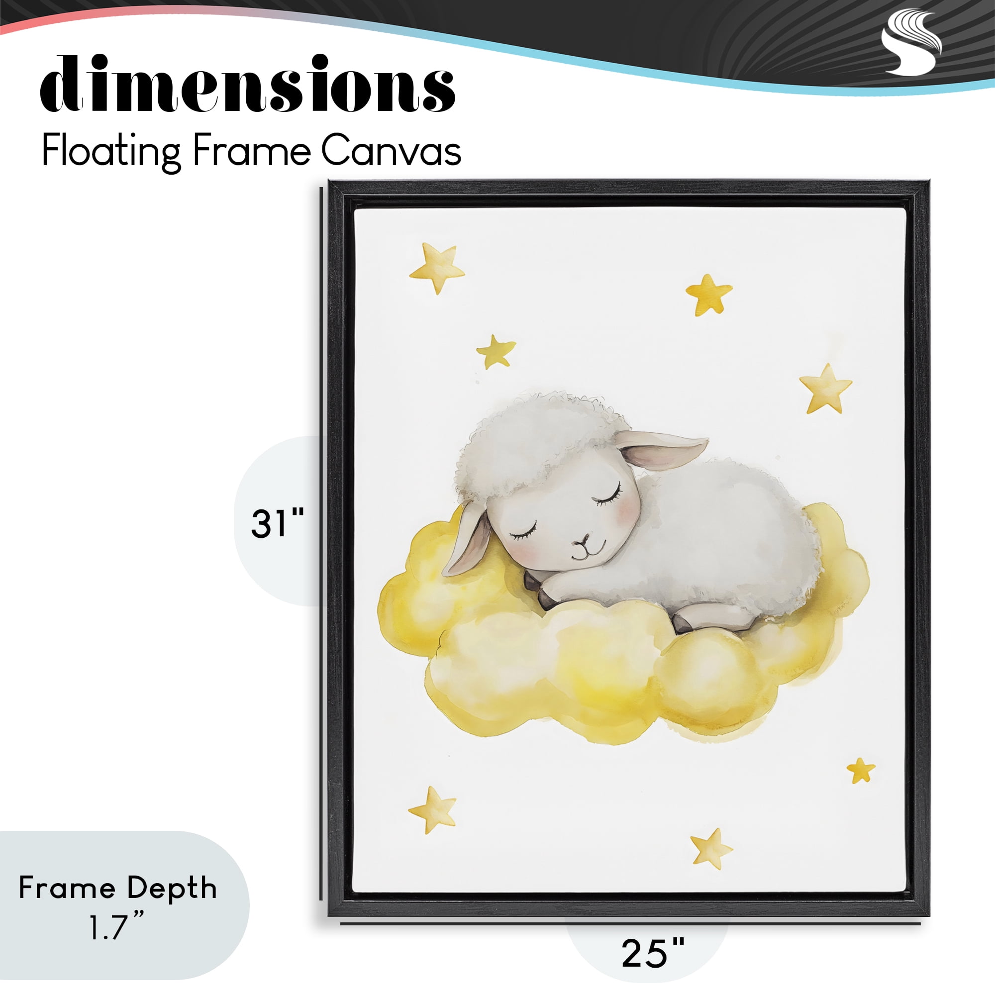 Stupell Industries Sleeping Sheep on Yellow Cloud Black Framed Floater Canvas Wall Art, design by LSR Design Studio