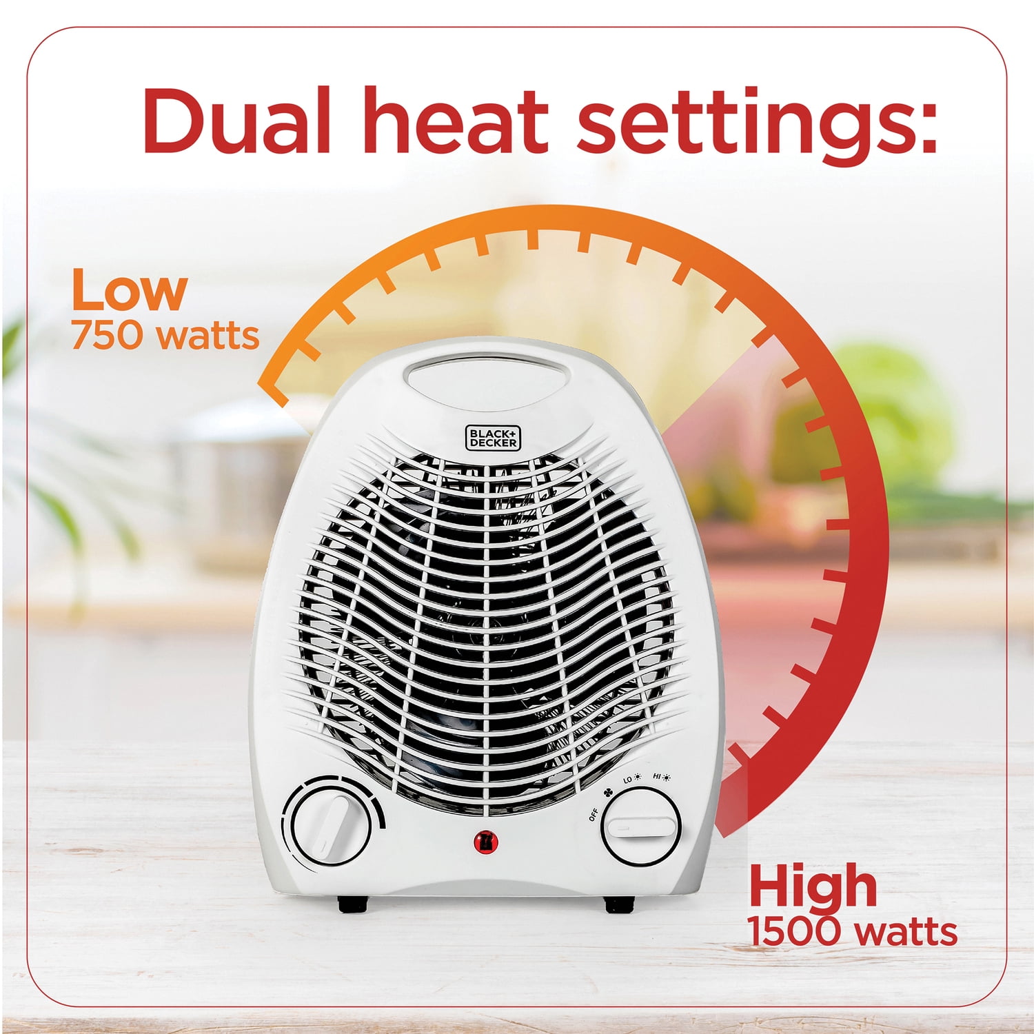 BLACK+DECKER 1,500-Watt-Max Personal Desktop Heater with Fan Setting, White