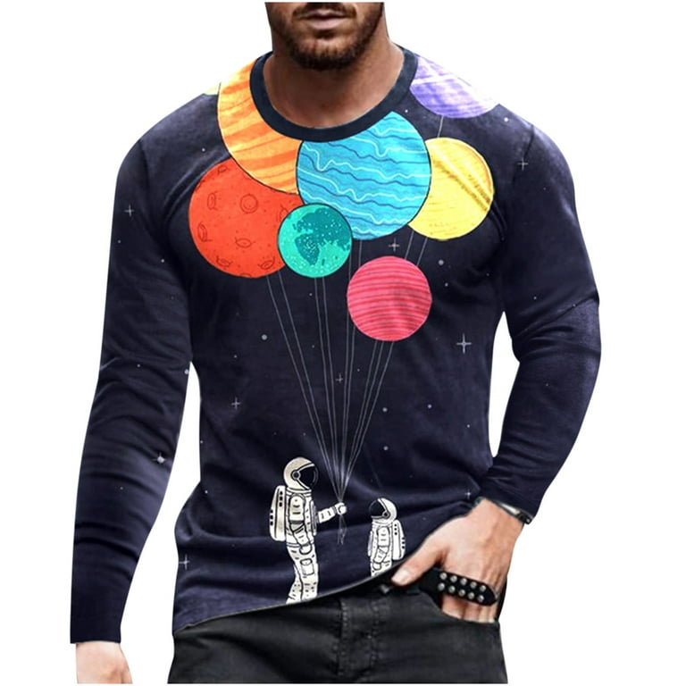 Lilgiuy Men Long Sleeve Printing Round Neck Pullover T Shirt Blouse  Basketball Tennis Ggm Sportstyle Clothes