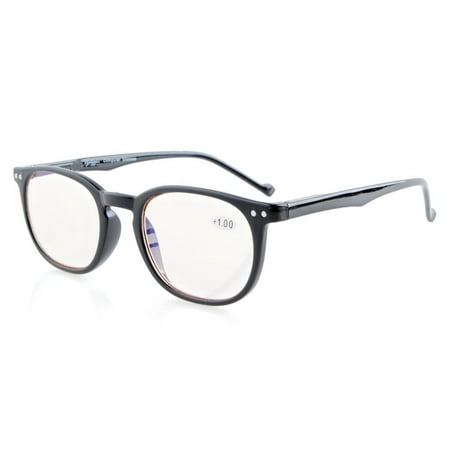 Spring Hinges Classic Retro Style Computer Reading Glasses (Amber Tinted Lenses, Black) +0.75