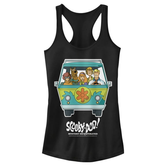 Junior's Scooby Doo Mystery Machine Front Racerback Tank Top Black Small