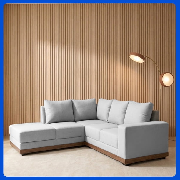 Sala Esquinera Izquierda Easy Living Tous Gris Claro en L tapizada con estructura de madera de pino