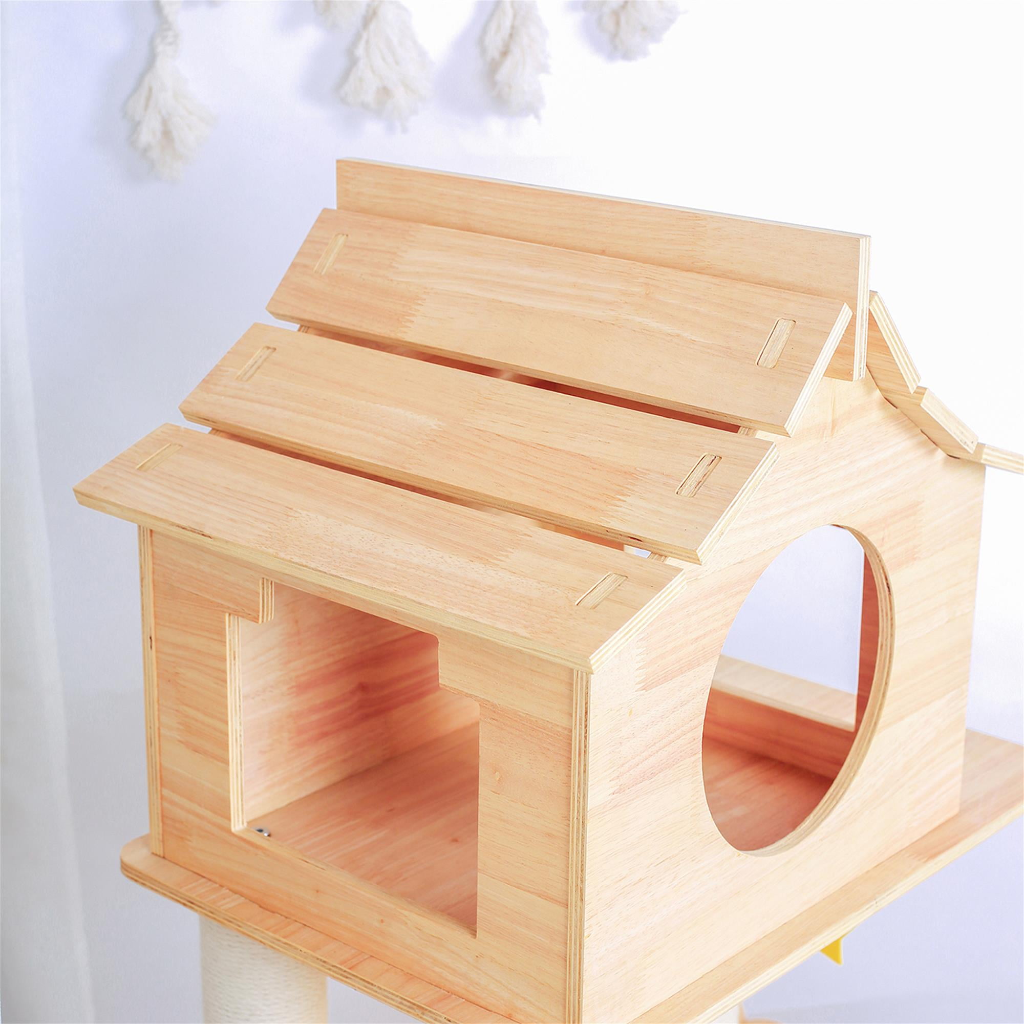 Pefilos 46" Cat Tree Tower for Indoor Cats, Multi-Level Wood Cat Condo for Large Cats with Top Cat Houses, Beige Pefilos 46" Cat Tree Tower for Indoor Cats, Multi-Level Wood Cat Condo for Large Cats with Top Cat Houses, Beige