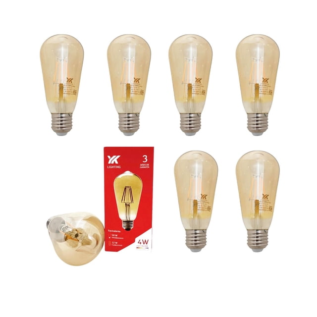 Paquete 6 Focos Vintage Led Bombillas Luces Para E26 Ámbar