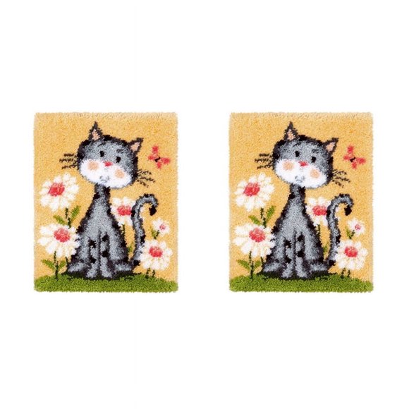 2X Latch Hook Rug Kits DIY Crochet Yarn Rugs Hooking Craft Kit with Color Preprinted Pattern Design for Adults Kids(Cat)