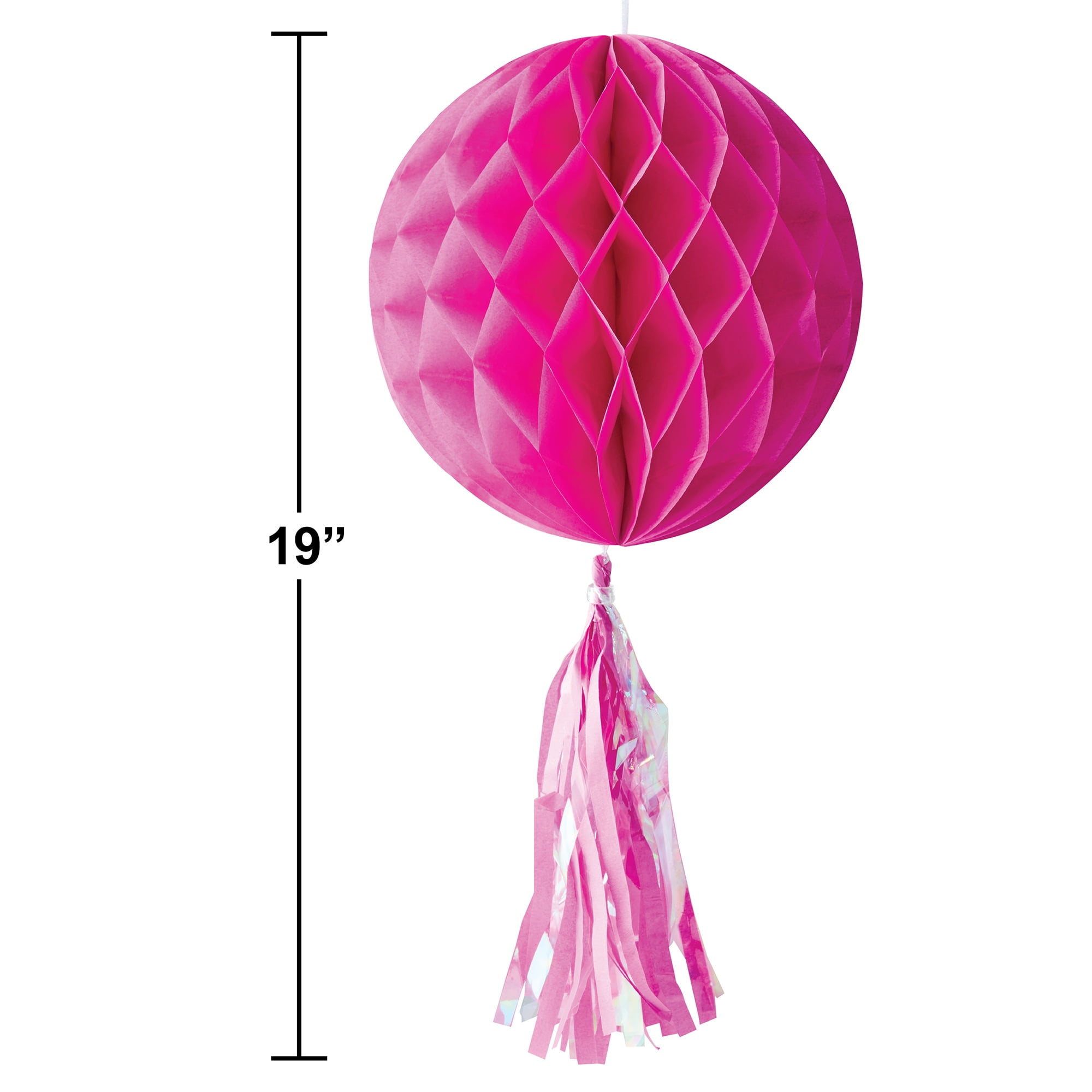 Pink Honeycomb Ball Hanging Decoration with Fringe Tassel  10" x 9" by Way to Celebrate