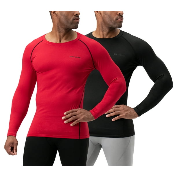 Men's 2 Pack thermal base layer long sleeve compression shirts (Large