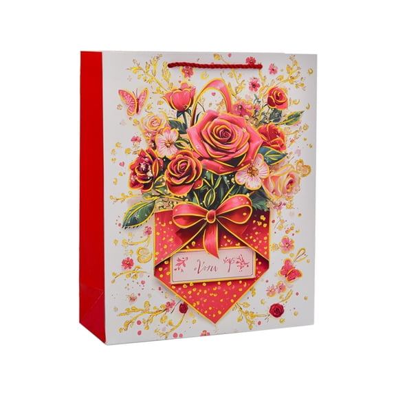Elainilye Valentine's Day Gift Packaging Paper Bag with Romantic Heart Design, Souvenir Bag for Girlfriend Boyfriend Presents and Party Favors