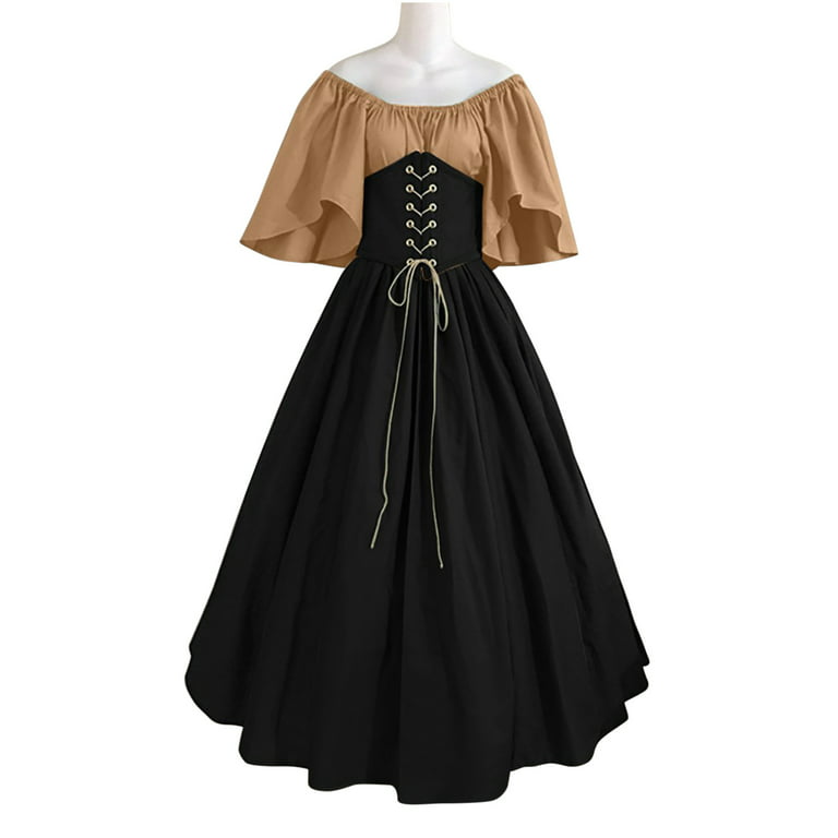 CLEARANCE Corset Dress Lace Dress Medieval Dress Vintage Flowy Off Shoulder  Dresses Women Flare Sleeve Dresses With Patchwork Ball Gown Ankle Dress  Women Retro Contrast Color Sleeves Court Wind Dress 