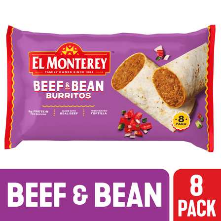 El Monterey Beef & Bean Burritos, 32 oz, 8 Count (Frozen)