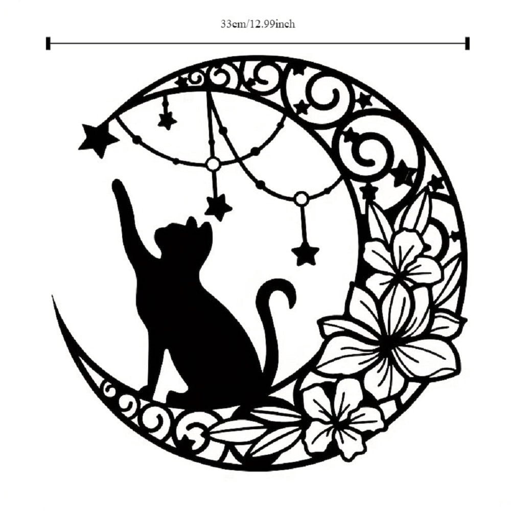 Gothic Black Cat Metal Wall Art Vintage Iron Decor for Halloween Garden Patio Living Room
