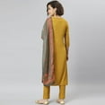 thumbnail image 6 of Janasya Indian Keyhole Neck 3/4 Sleeve Solid Mustard Rayon Kurta With Pant and Dupatta For Women, 6 of 9