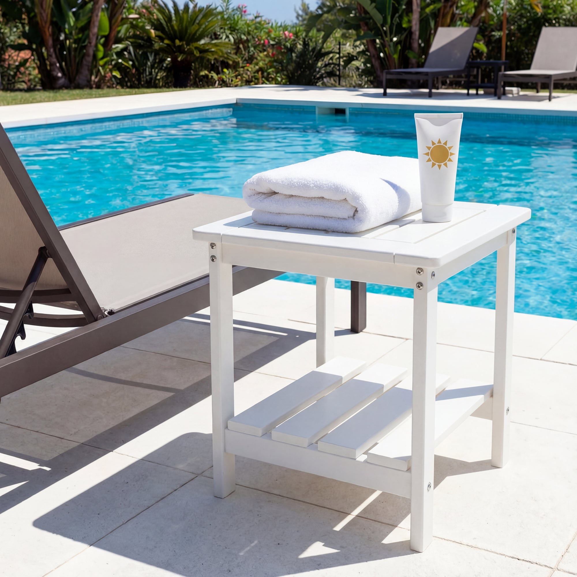 DEAUL 2 Tier Adirondack HDPE Outdoor Side Table, Square All Weather Patio End Table for Deck Garden Pool, Easy Assembly (1 Pc/pack, Black)