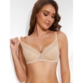 thumbnail image 3 of YANDW Minimizer Sheer Mesh Bras for Women Underwire Plunge Lifting Plus Size Bra, Beige 38D, 3 of 7