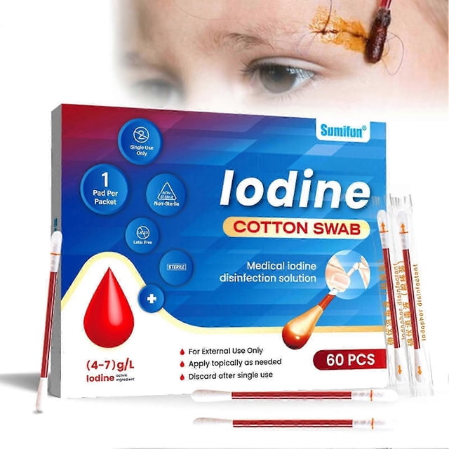 Individually Packaged Iodine Swabsticks 60pcs Skin Disinfection Swab for Baby Belly Button Cleaning