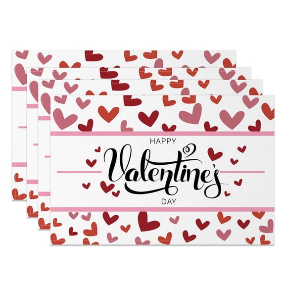 SUNOLIFE Valentine Heart Placemats Set of 4,PInk Valentine's Day Table Place Mats 12x18 inch