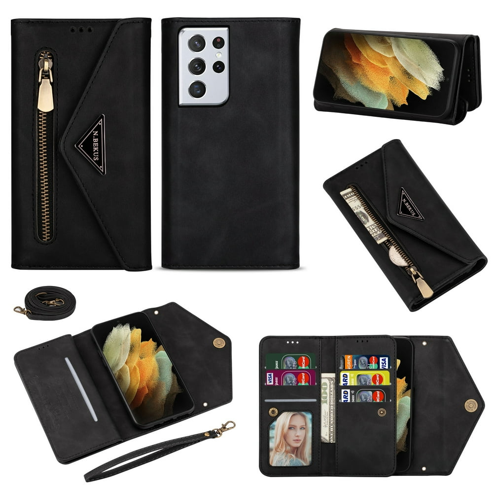 Dteck Galaxy S21 Ultra 5G Wallet Case, PU Leather Crossbag Lager