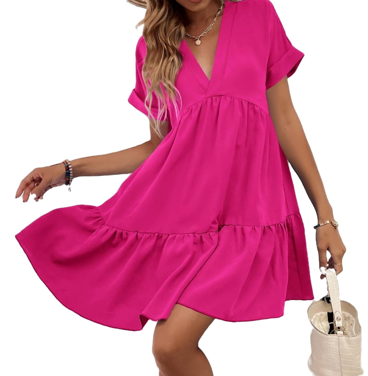 solid ruffle hem smock dress