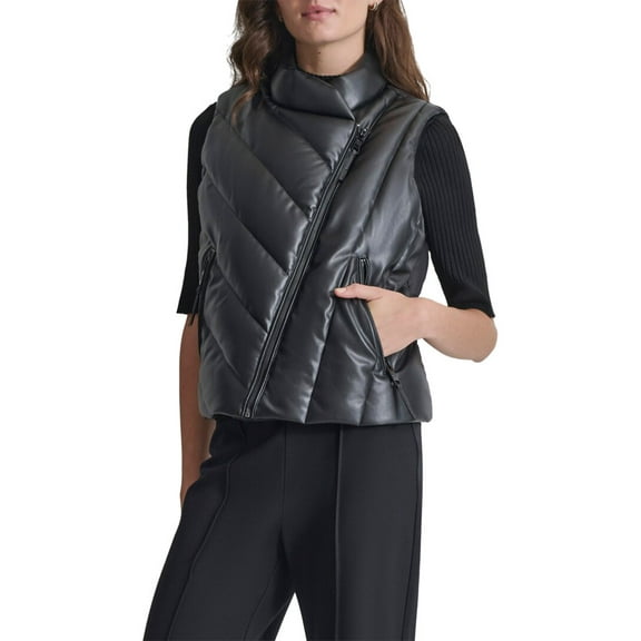 DKNY womens Asymmetrical Zip Puffer Vest, m, Black