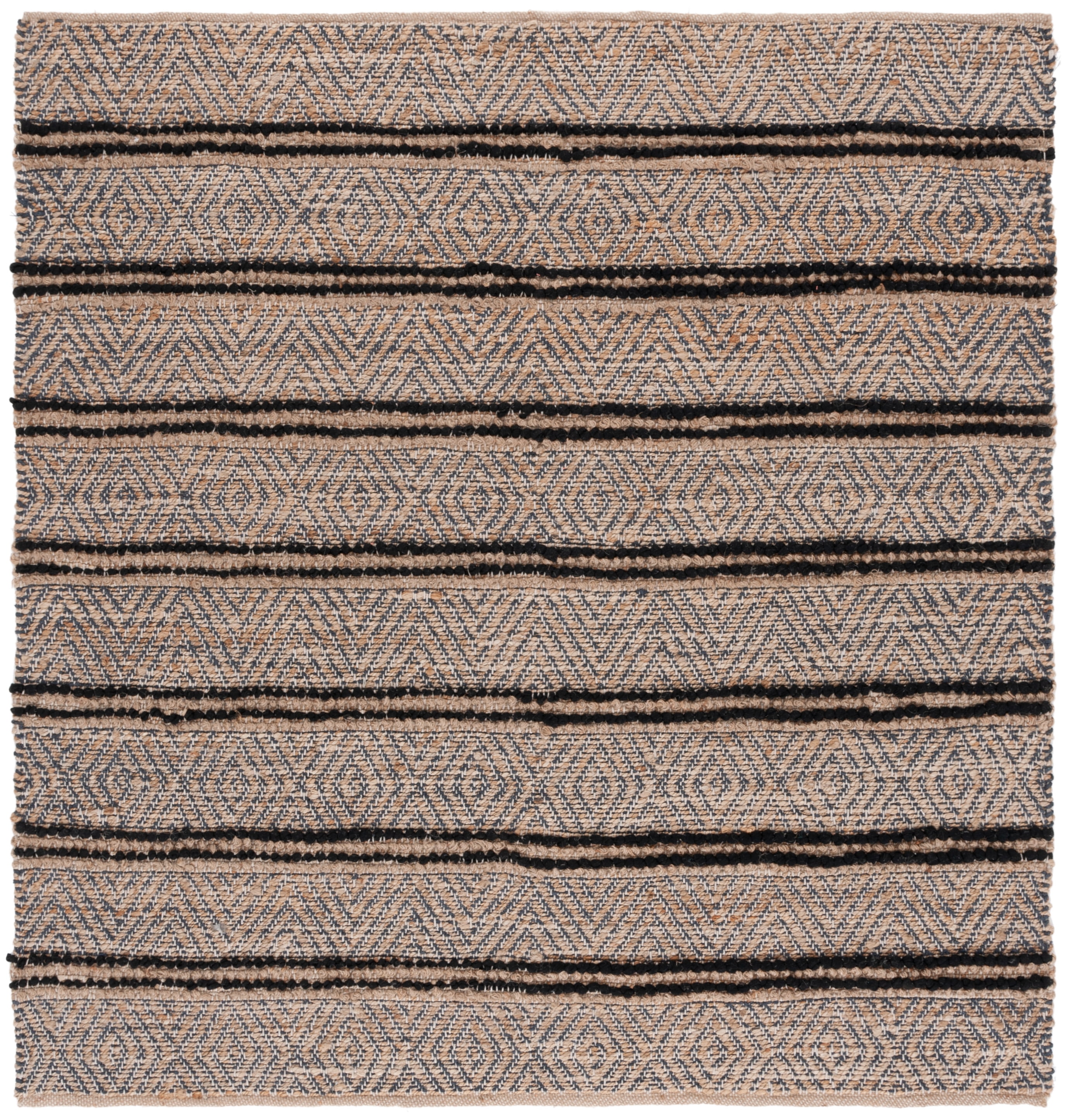 SAFAVIEH Cape Cod Antonio Striped Area Rug, Black/Natural, 6' x 6' Square