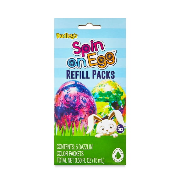 Dudley's Spin an Egg Dye Refill Packs, Multicolor, Green, Purple, Blue, Egg Dye, 5 Count