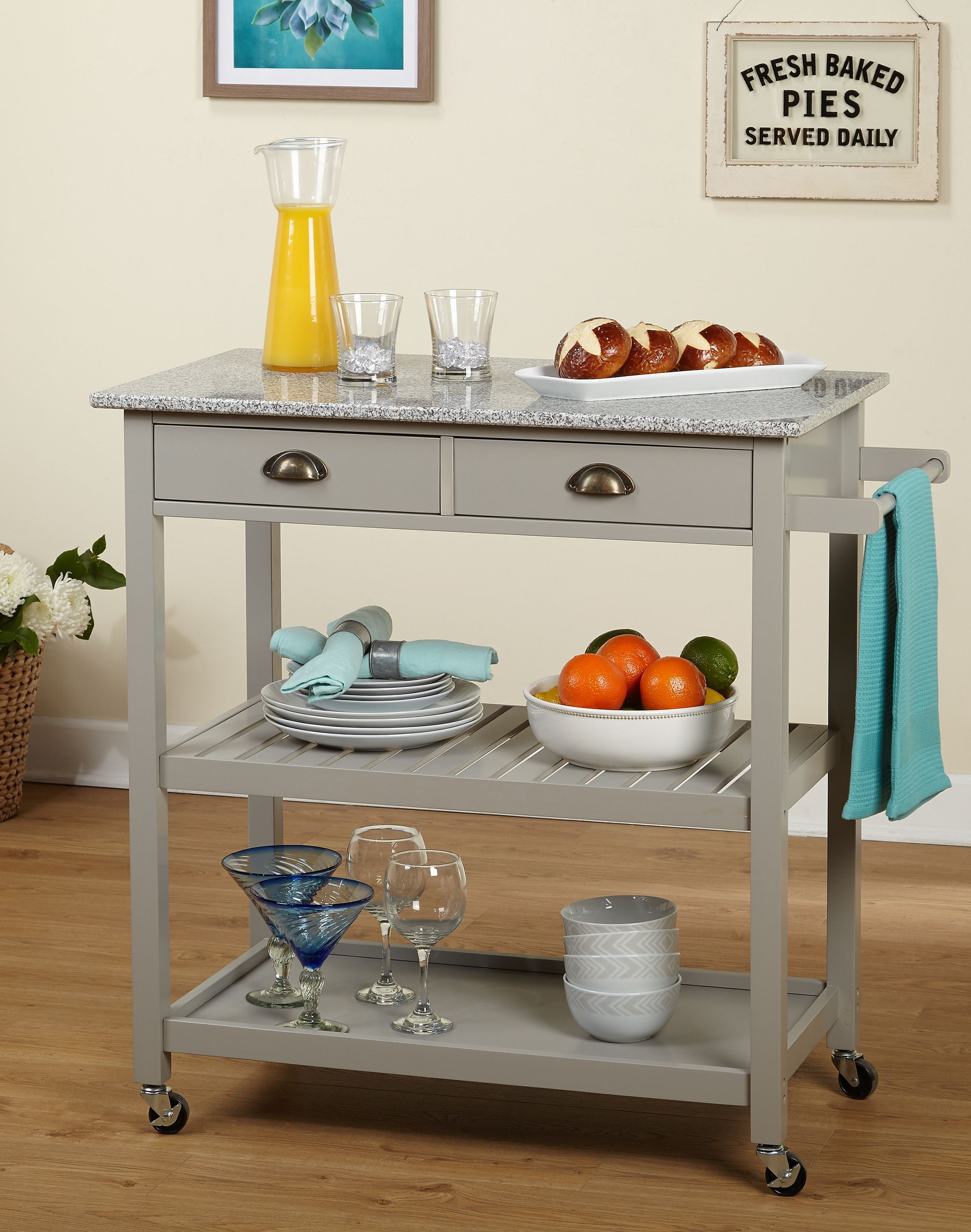 TMS Oregon Granite Top Kitchen Cart, Multiple Colors