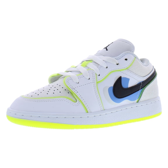 Nike Air Jordan 1 Low SE GS Boys Shoes Size 3.5, Color: White/Black/Platinum Tint/Volt