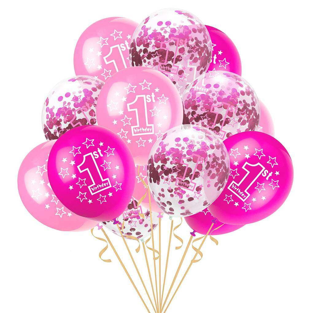 Ballon Anniversaire 1 An – Numéro 1 Géant + 14 Ballons Colorés – Fête Rose – Décoration Bébé Fille