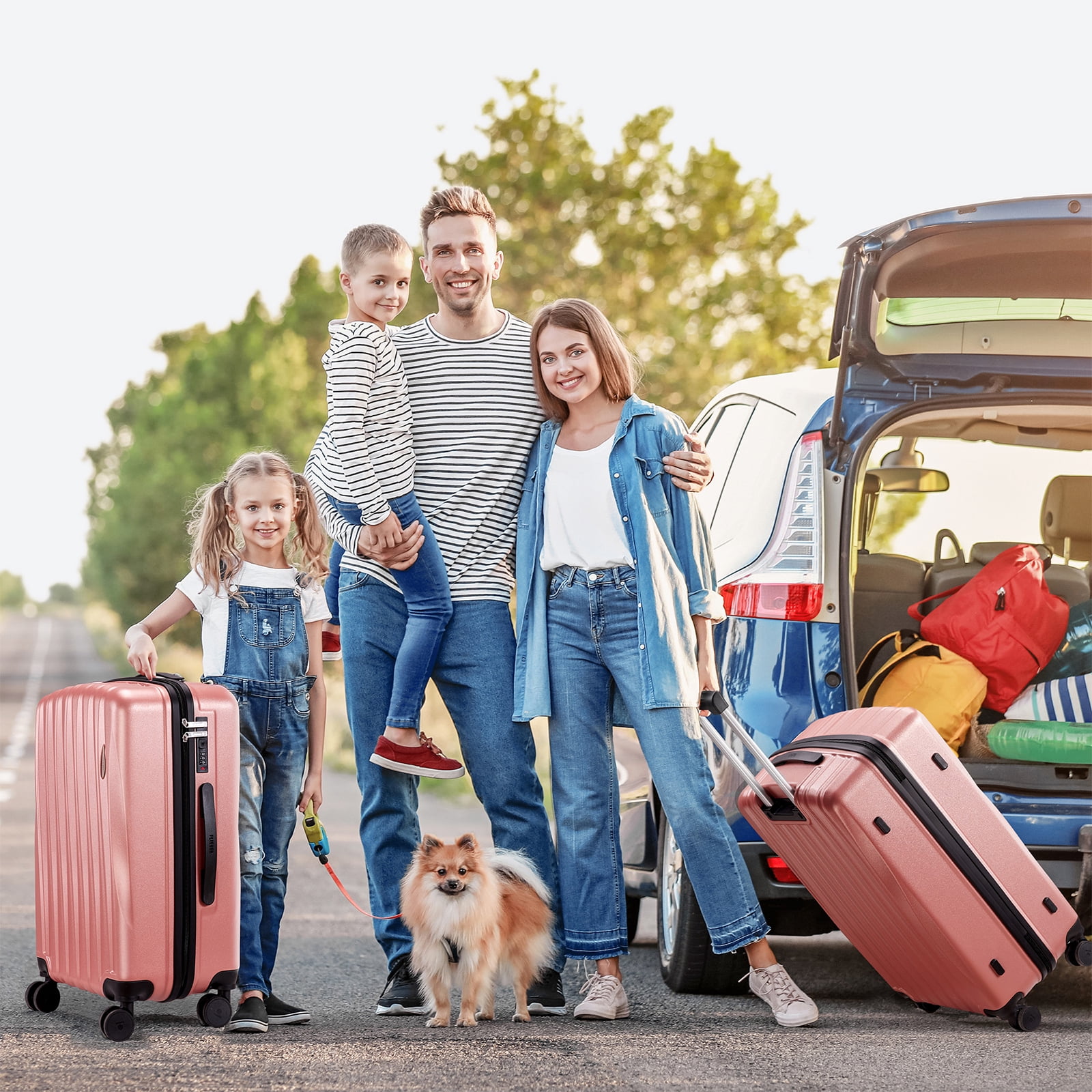 Gowill 4 Piece Hardside Luggage Set 27/23/19/12 inch Hardshell Lightweight Spinner Wheels Carry-on and Checked Suitcase.Rose Gold