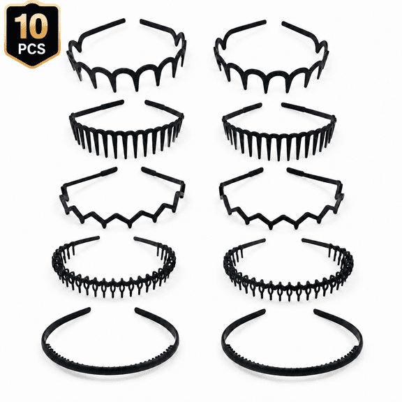 Zig Zag Headbands for Women Men, Plastic Sharks Tooth Hair Comb Headband, Fashion No Slip Headbands with Teeth Comb 10 PCS