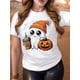 thumbnail image 1 of Halloween T-Shirt - Soft Cotton Fabric, Cute Pumpkin Coffee And Bat Print, Summer And Fall Casual Round Neck Short Sleeve Top, Machine Washable, Suitable For Halloween Party Outfits, 1 of 6