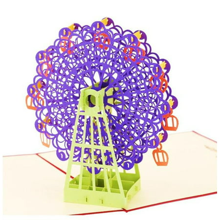 3D Ferris Wheel Pop Up Card and Envelope - Funny Unique Pop Up Greeting Card for Birthday, Mother's Day, New Year, Anniversary, Valentine, Wedding, Graduation, Thank You. Purple Ferris