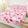thumbnail image 3 of Manfei Kawaii Strawberry Full Size Sheets, Red Bow Knot Bed Sheets for Girls, Pink Groovy Floral Sheet Sets, Microfiber Bedroom Decor 4 Pieces, 3 of 7