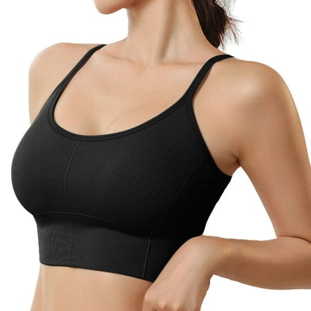 

Fsqjgq Rib Knit Sports Bra for Women Wireless Seamless Fitness Running Yoga Bras Solid Push up Small Chest Gathered Brassiere Underwear Black S