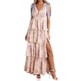 thumbnail image 4 of Summer Sleeveless V-neck Floral Printing Flared Ruffle Long Maxi Dress, 4 of 6
