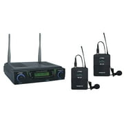 Pyle PDWM3700 - Professional UHF Dual Channel Wireless Microphone System with 2 Adjustable Frequency Body Pack Transmitters & 2 Headset/Lavalier Mics