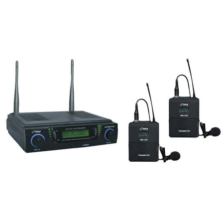 Pyle PDWM3700 - Professional UHF Dual Channel Wireless Microphone System with 2 Adjustable Frequency Body Pack Transmitters & 2 Headset/Lavalier Mics