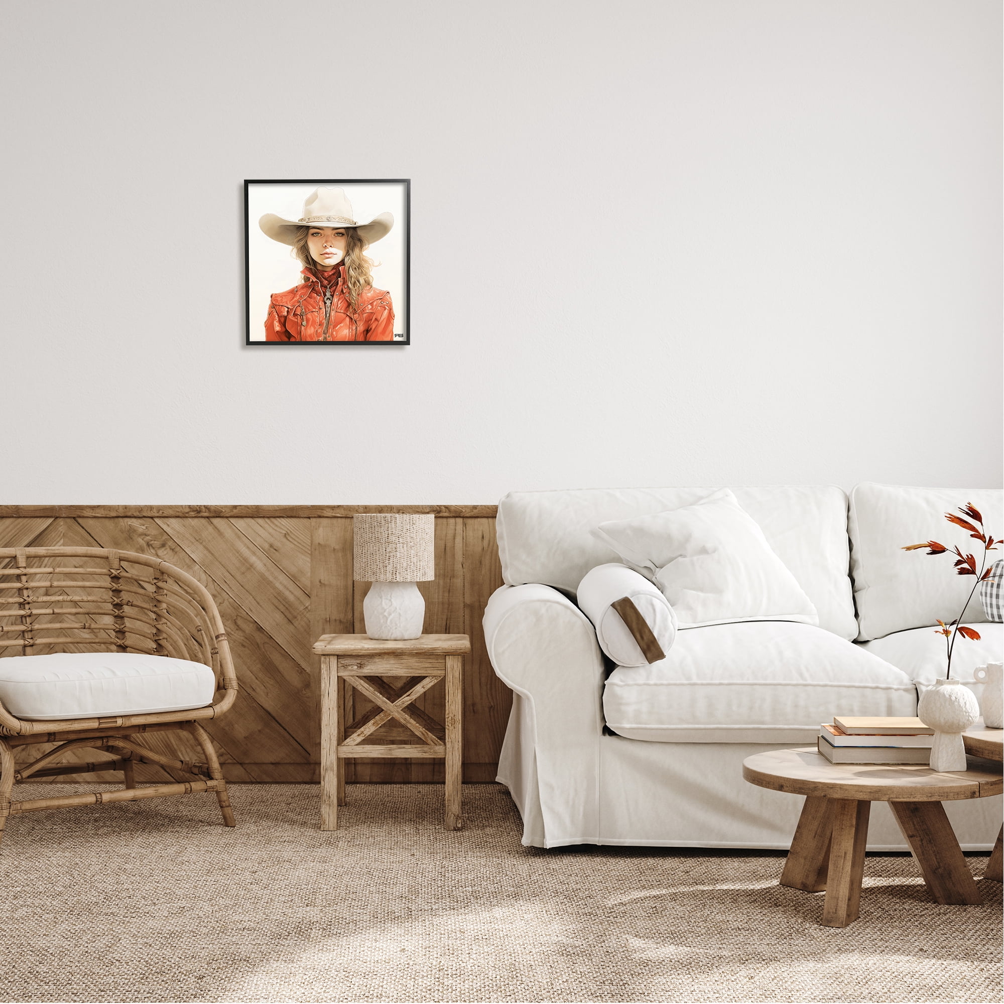 Stupell Industries Western Cowgirl Portrait Abstract Painting Black Framed Art Print Wall Art, 17 x 17