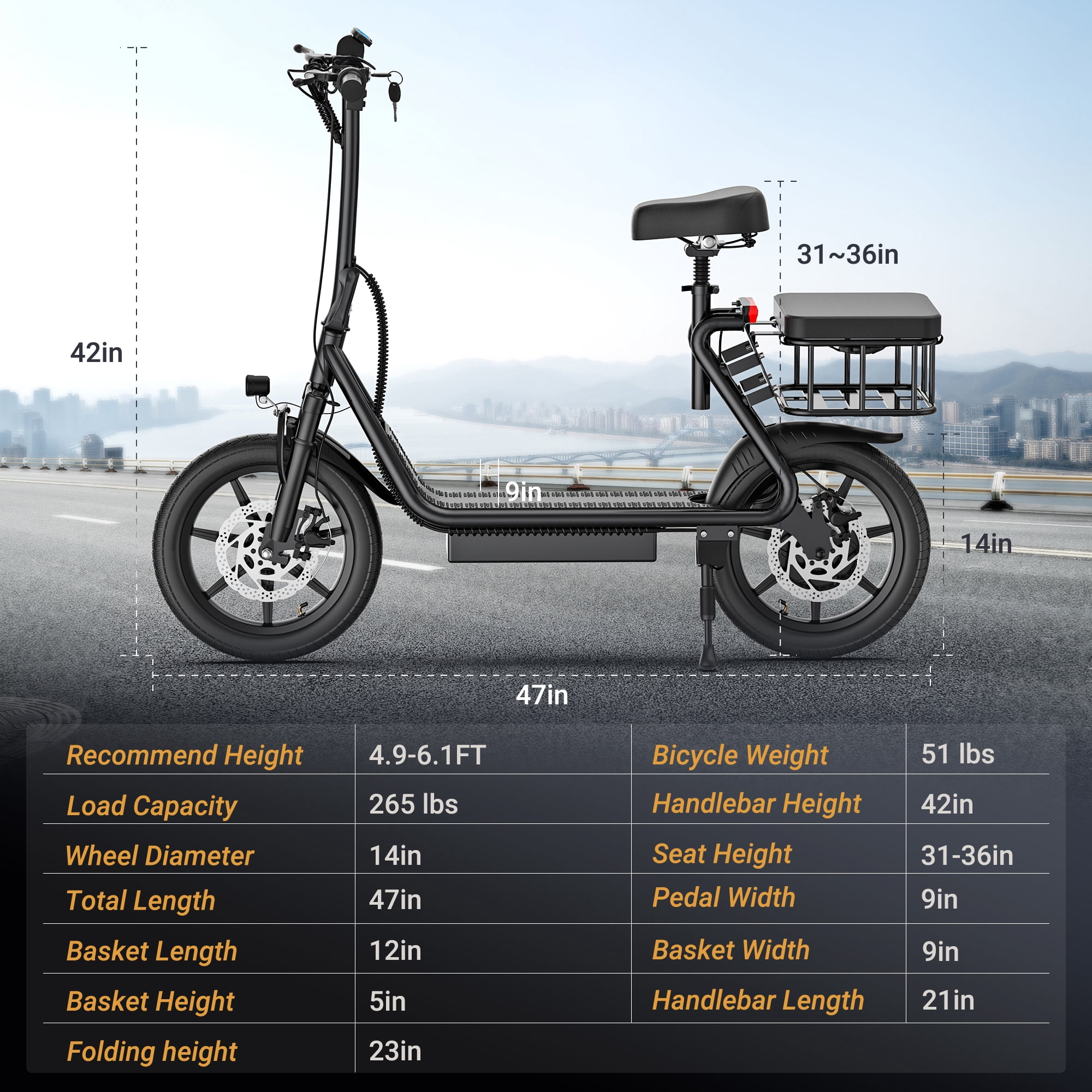 AOVOPRO ESBS 500W 14 inch Commuter Electric Scooter with Seat &Carry Basket for Adult-Up to 28 Miles 21MPH