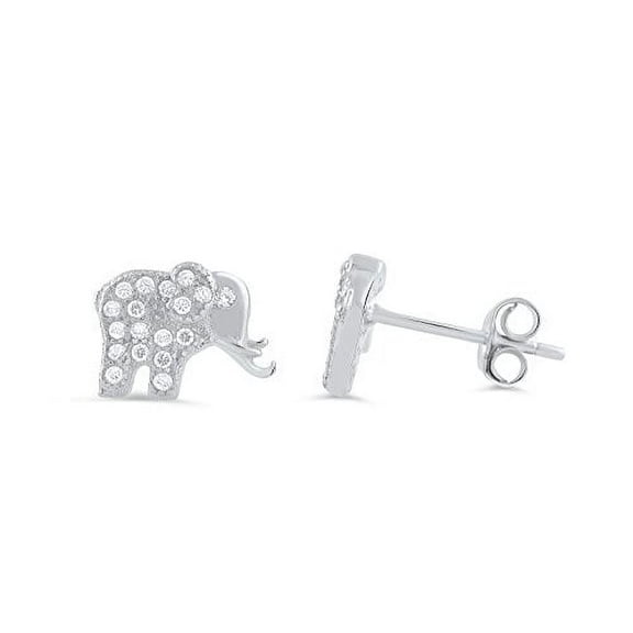 SilverCloseOut Sterling Silver Womens Cz Dainty Lucky Elephant Stud Earrings - 9mm