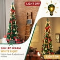 thumbnail image 2 of Ktaxon 7 FT Artificial Christmas Tree,Pre-Lit Collapsible Xmas Tree with 200 LED,8 Modes,Pre-decorated for Holiday Decoration,Red, 2 of 9