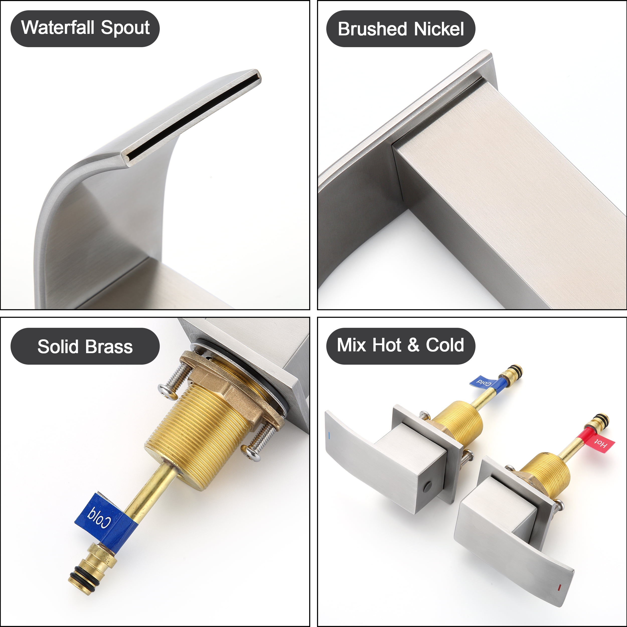 Bathroom Sinks Faucets 2-Handles 8 Inch 3 Hole - Widespread Waterfall Bathroom Sinks Brushed Nickel Faucet Gagalife