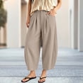 thumbnail image 2 of HomeDM Pants for Women Cotton Blend High Waisted Lounge Trousers Khaki Wide Leg Athletic Work Pants with Pockets Size L, 2 of 8