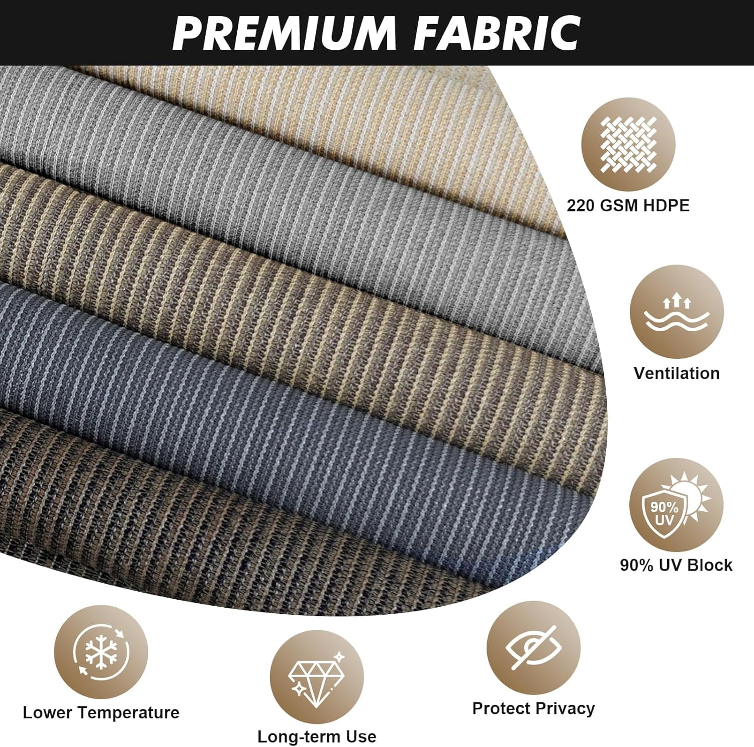 NAWAY 6'W x 6'H Cordless Outdoor Roller Shades,220 GSM HDPE Fabric,90% UV Protection Exterior Roll up Blinds for Porch,Gazebo,Balcony,Coffee Brown
