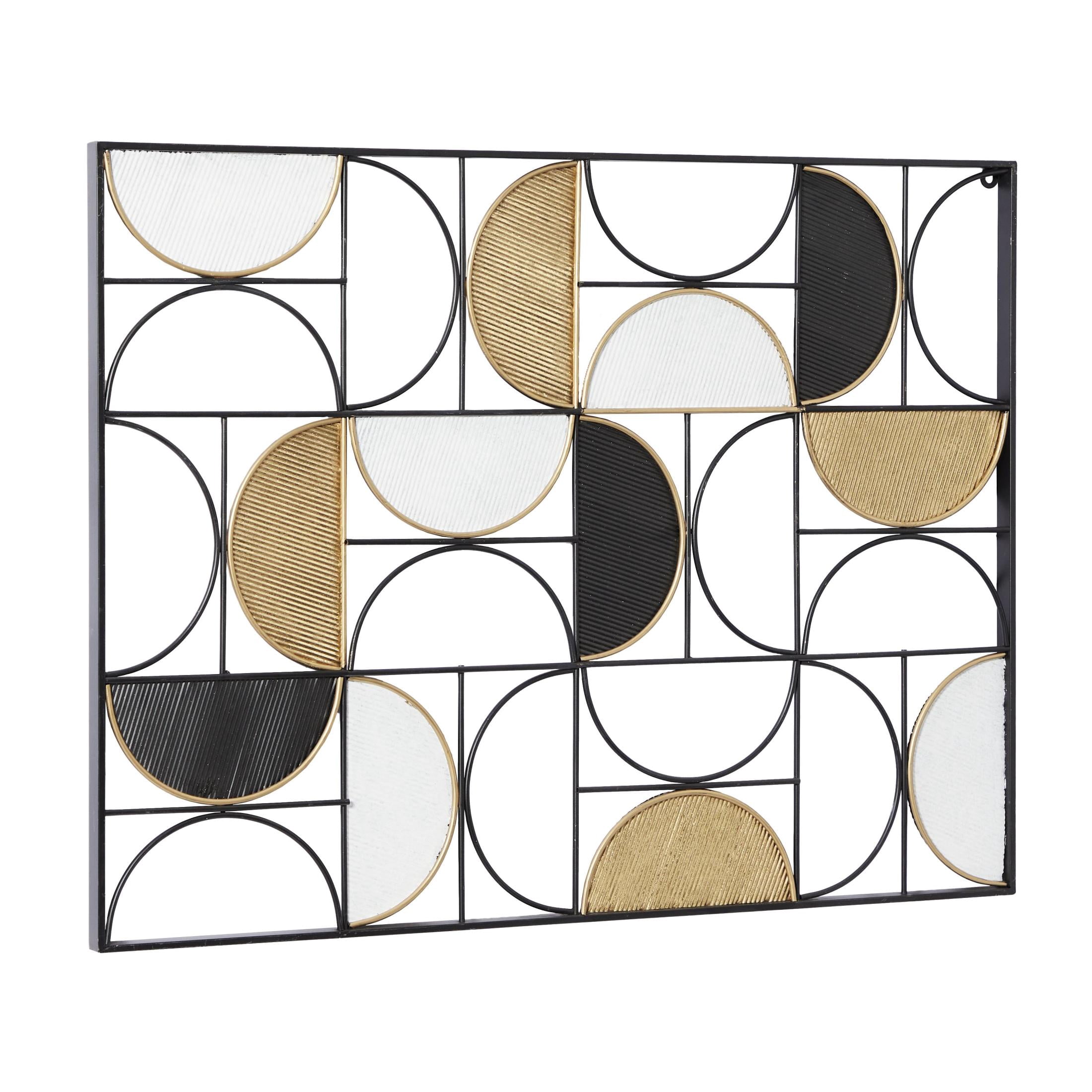 DecMode Black Metal Half Moon Geometric Wall Decor with Gold Details