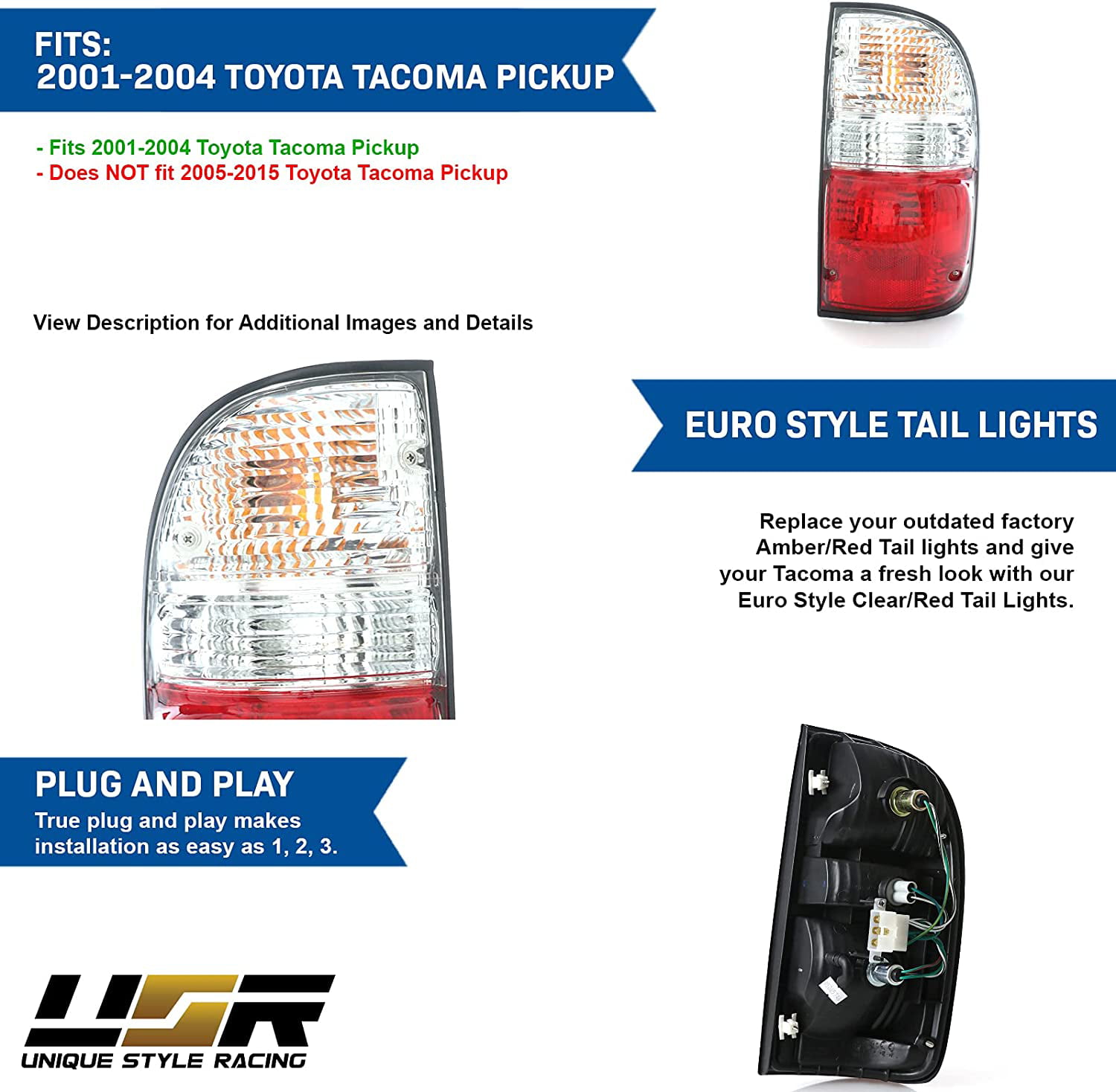 USR DEPO 01-04 Tacoma Tail Lights - JDM Style Red / Clear Lens