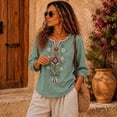 thumbnail image 5 of PBFRDSJ Cotton Linen Tops for Women Lightweight Retro Embroidered 3/4 Sleeve Bohemian Peasant Shirts Plus Size V Neck Casual Summer Beach Boho Tops, 5 of 9