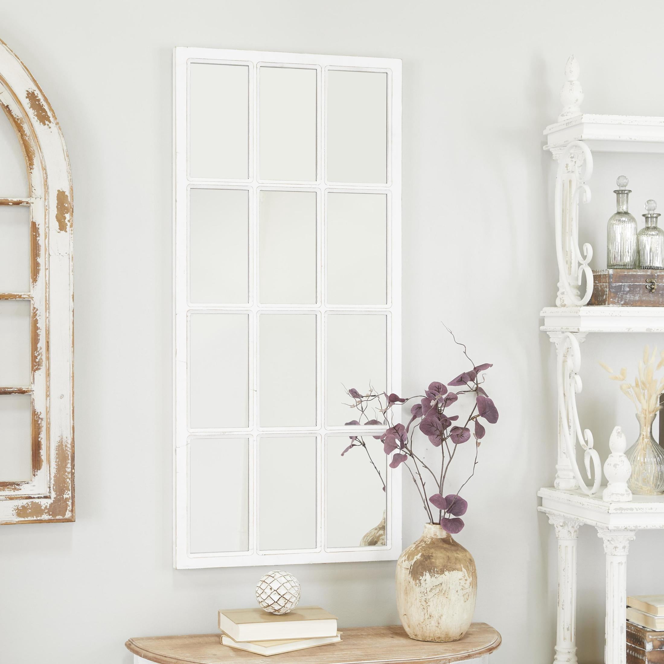 DecMode 22" x 48" White Window Pane Inspired Wall Mirror